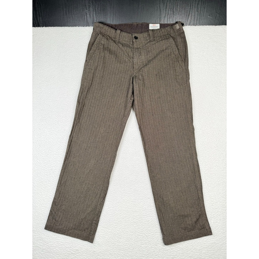 Hugo Boss Chino Pants Mens 52 Fits 34x32 Brown Herringbone Comfort Fit Golf